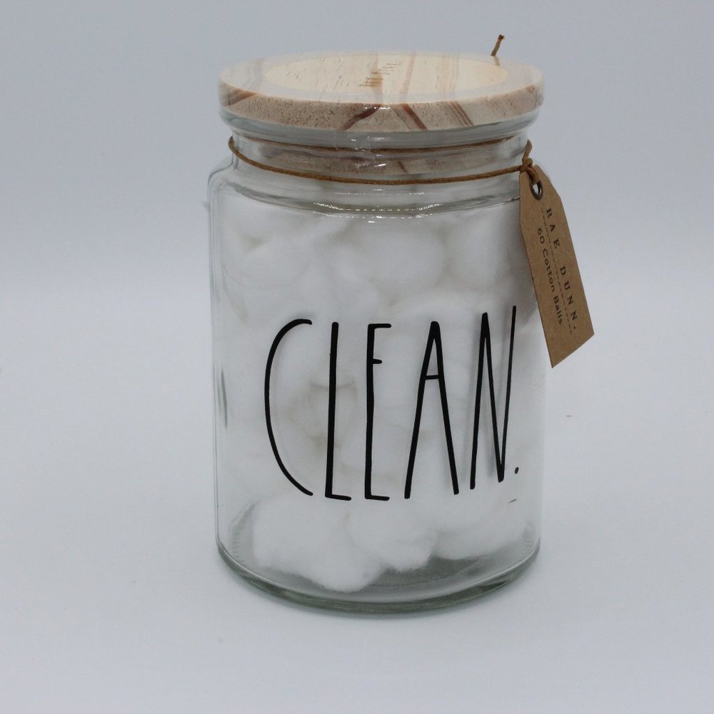 New Rae Dunn Clean Large Cotton Ball Jar